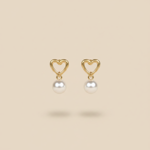 pendientes heart pearl gold